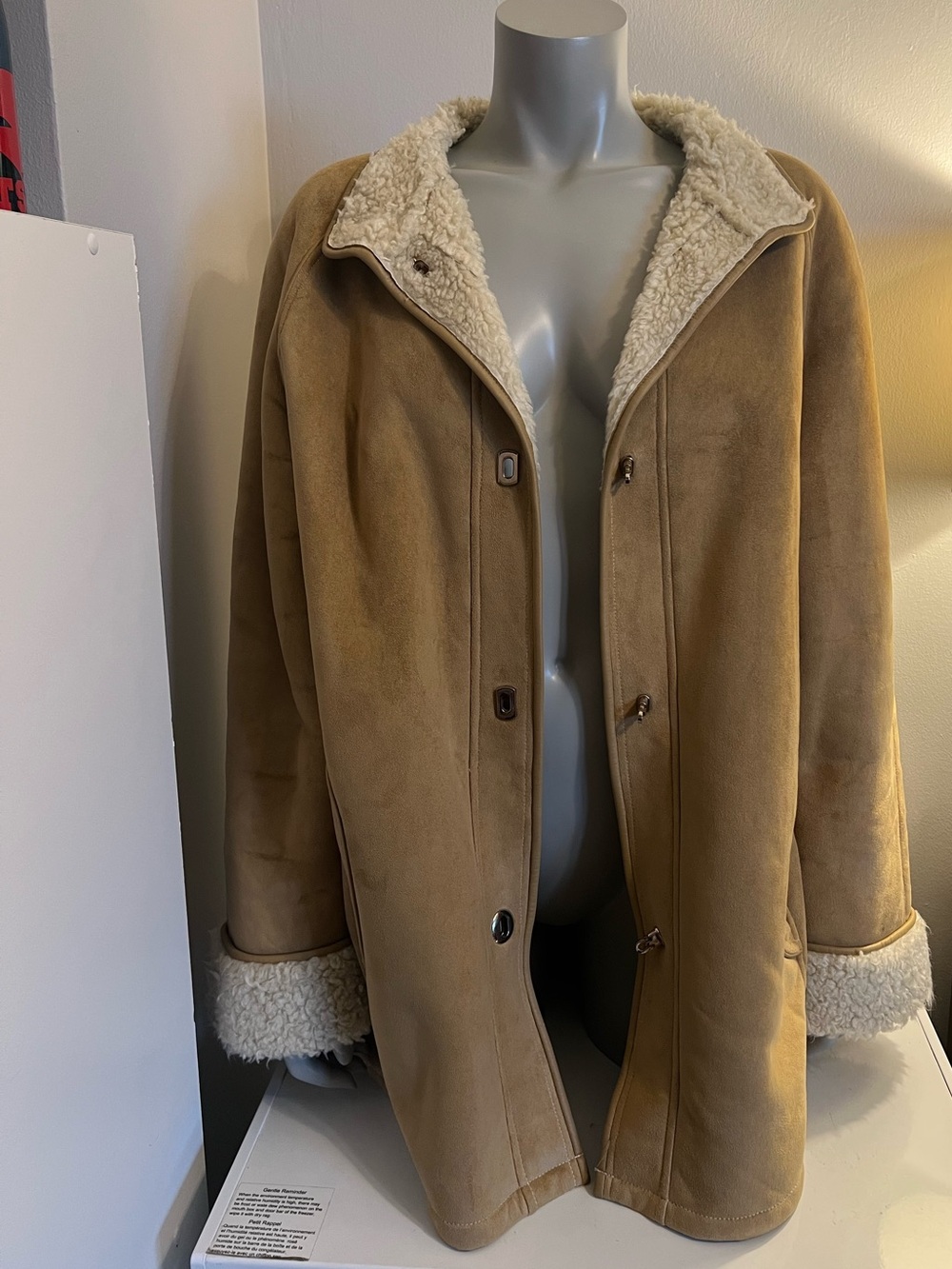 🔥 Vintage London Fog Faux Shearling Suede Coat Jacket Tan XL